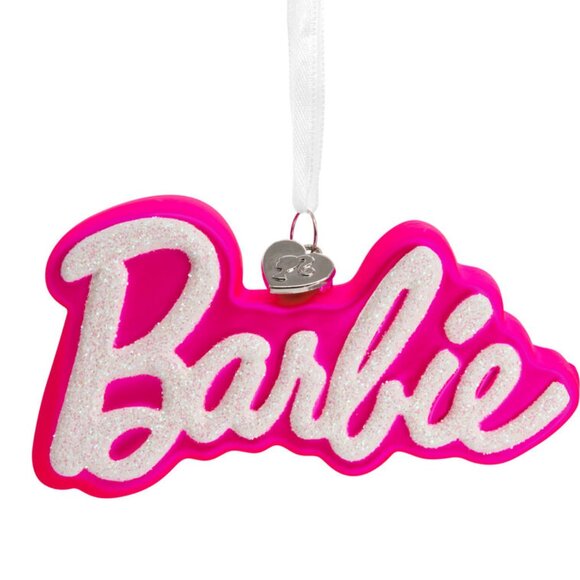 Barbie Logo Pink Blown Glass Glitter Ornament Shatterproof Special Edition BOXED - Picture 8 of 14